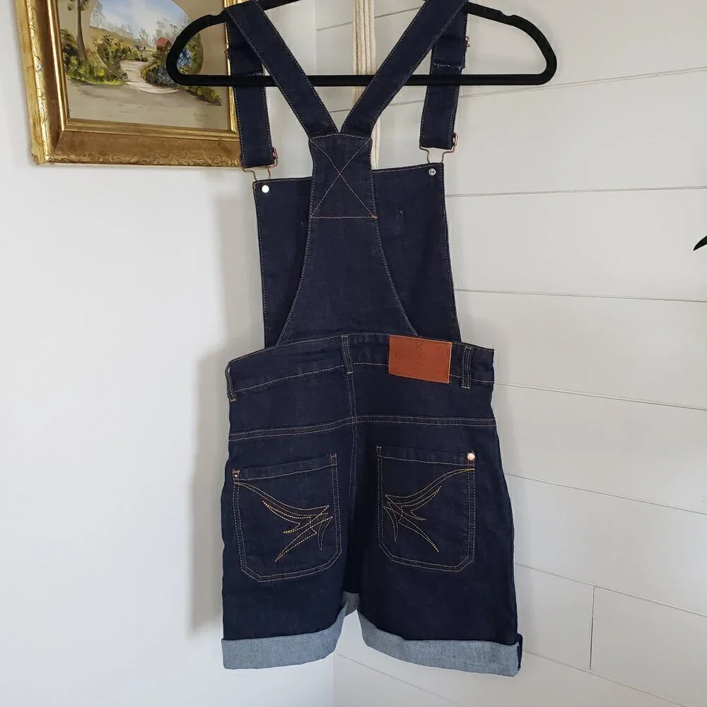 Queen Kerosin NWT Kustombuilt Rockabilly Dark Wash Shortalls Size 27 - Picture 2 of 5